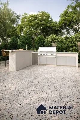 Modern Outdoor Kitchen with Terrazzo Tiles | Material Depot