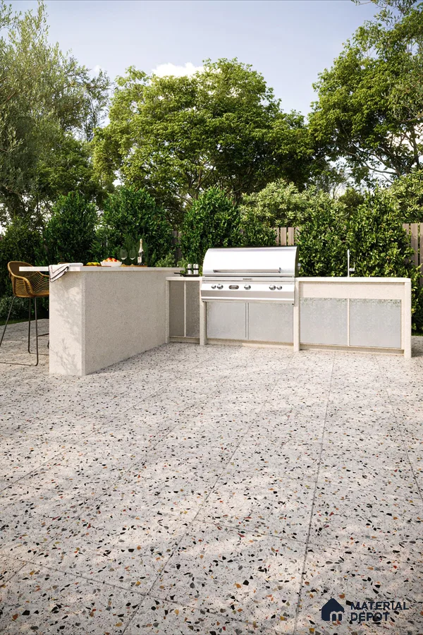 Modern Outdoor Kitchen with Terrazzo Tiles | Material Depot