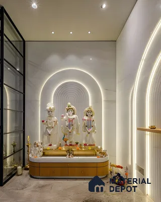 Modern Pooja Room with Elegant Marble and Arch Design | Material Depot