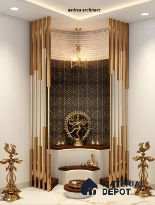 Modern Pooja Room with Geometric Gold Accents | Material Depot