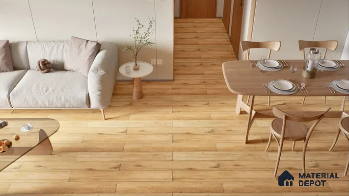 Modern Scandinavian Living and Dining Space with Light Wood Flooring | Material Depot