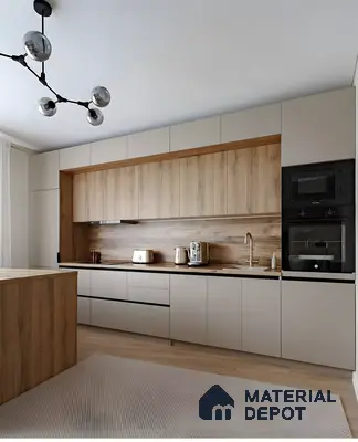 Modern Sleek Laminate Kitchen With Light Wood Cabinets  | Material Depot