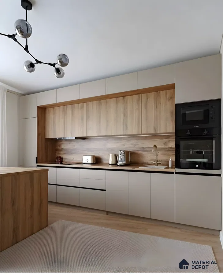Modern Sleek Laminate Kitchen With Light Wood Cabinets | Material Depot