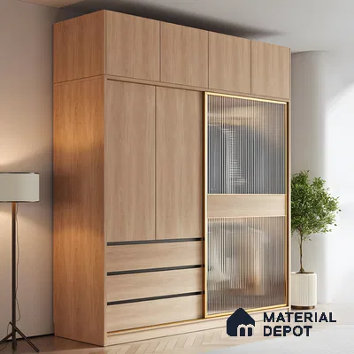 Modern Sliding Wardrobe with Glass Accent | Material Depot