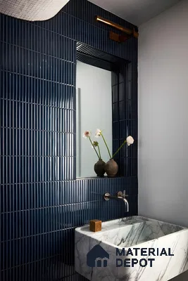 Modern Sophistication: Sleek Bathroom with Vertical Tile Detail | Material Depot