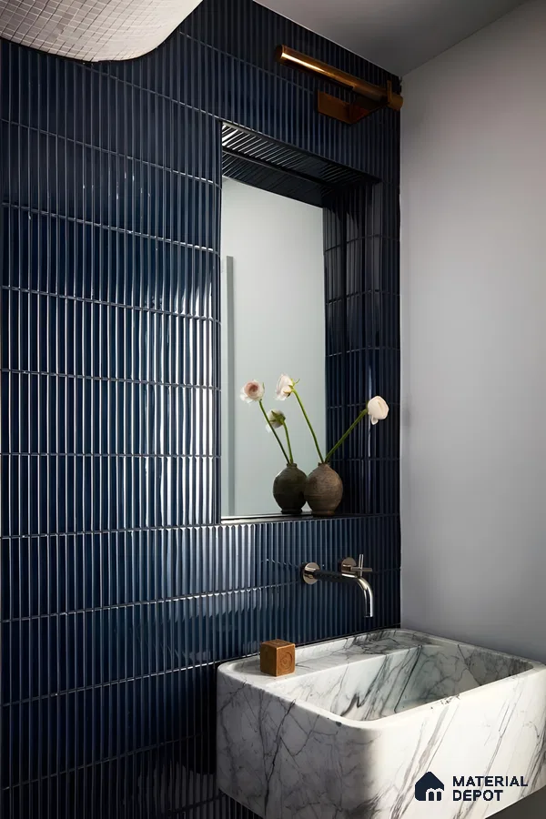 Modern Sophistication: Sleek Bathroom with Vertical Tile Detail | Material Depot