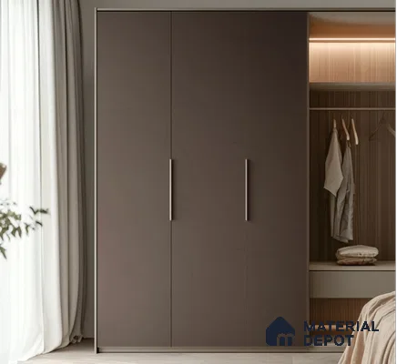 Modern Taupe Matte Wardrobe with Soft Lighting for a Cozy Bedroom | Material Depot