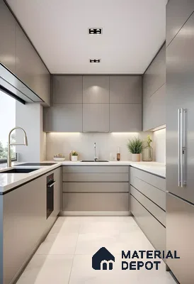 Modern Taupe Modular Kitchen With Seamless Matte Finish | Material Depot