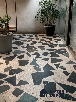 Modern Terrace with dark grey Full body kota tiles in Terrazzo pattern | Material Depot