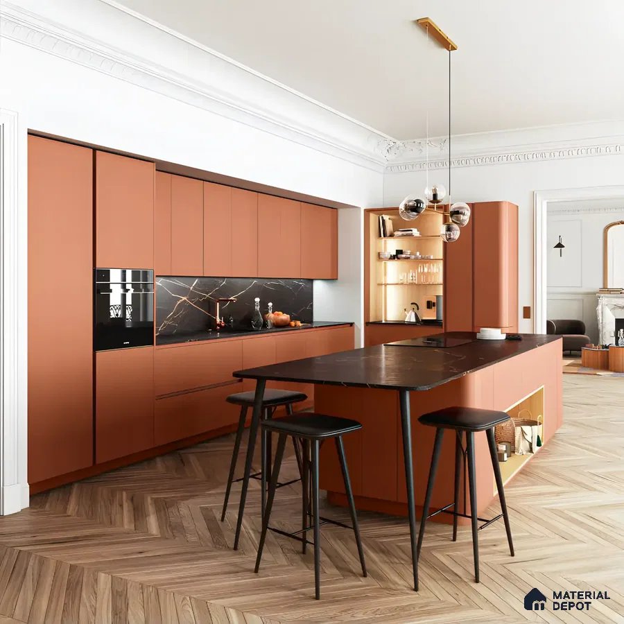 Modern Terracotta Kitchen with Sleek Black Accents | Material Depot