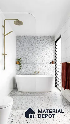 Modern Terrazzo Bathroom With Freestanding Tub | Material Depot