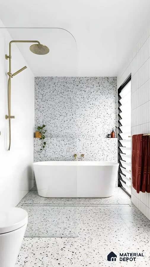 Modern Terrazzo Bathroom With Freestanding Tub | Material Depot