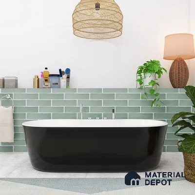 Modern Tranquility Black-White Bathtub with Aquatic Green Accents | Material Depot