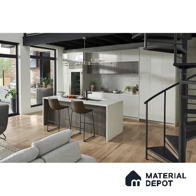 Modern Tranquility White, Grey, and Wood Infused Kitchen | Material Depot