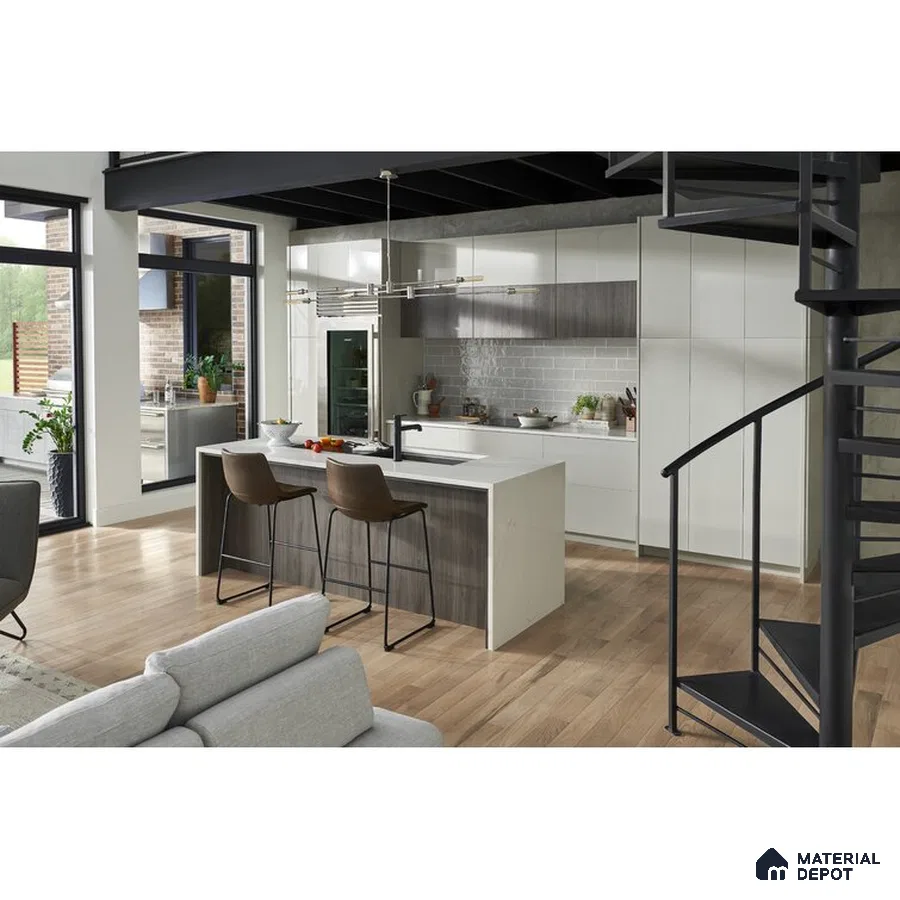 Modern Tranquility White, Grey, and Wood Infused Kitchen | Material Depot