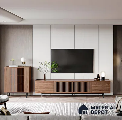 Modern TV Console Set with Slatted Design | Material Depot