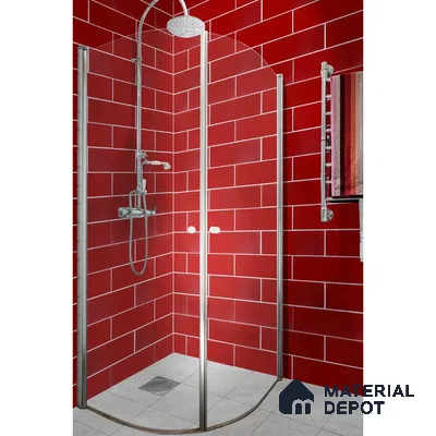 Modern Vibrance Red-Tiled Bathroom with Glass Enclosure | Material Depot