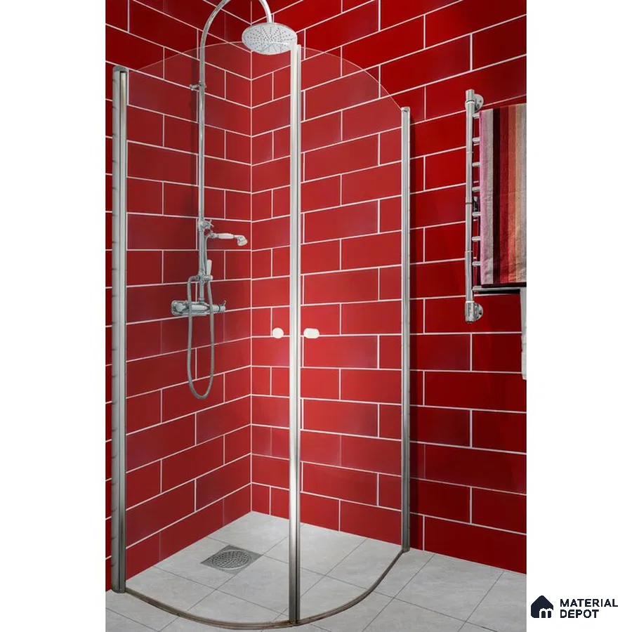 Modern Vibrance Red-Tiled Bathroom with Glass Enclosure | Material Depot