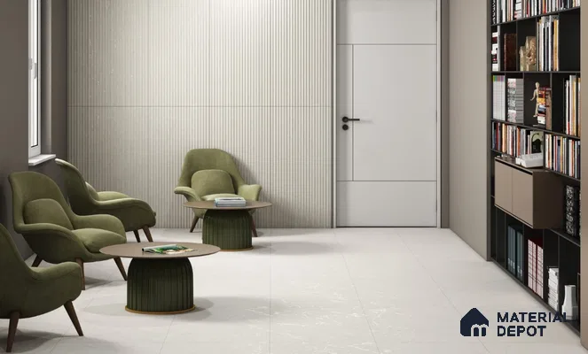 Modern Waiting Lounge with Fluted Textured Wall Tiles | Material Depot