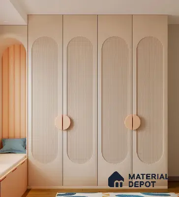 Modern Wardrobe with Fluted Panels and Rounded Handles in 3BHK Apartment, Sumadhura Silver Ripples Whitefield | Material Depot
