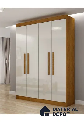Modern wardrobe with frosty white high gloss laminate and oak wood laminate frame | Material Depot