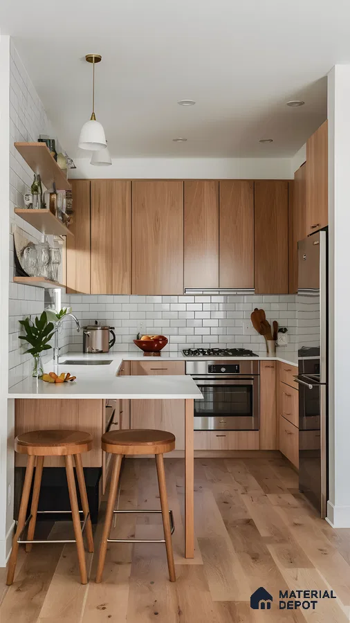 Modern Warmth: A Natural Wood Kitchen With Subway Tile Charm | Material Depot