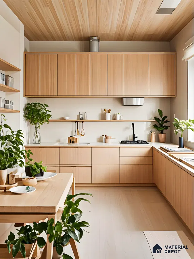 Modern Wooden Kitchen With Quartz Countertops | Material Depot