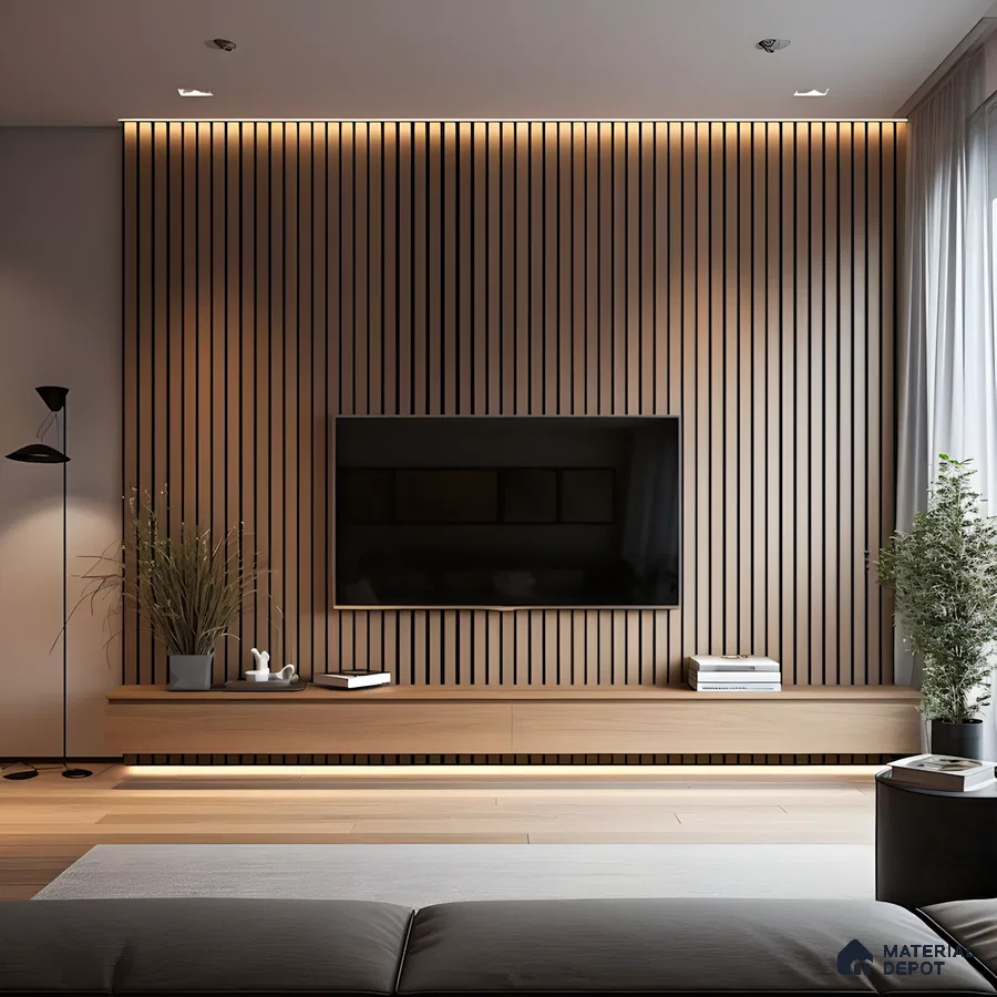 Modern Wood-Paneled TV Wall | Material Depot
