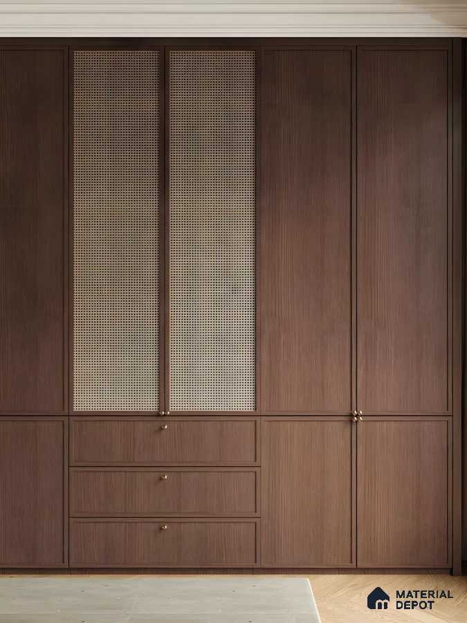Modern Woven Door Wardrobe with Wood Accents | Material Depot