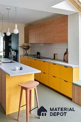 Modern Yellow And Wood Kitchen With Minimalist Design | Material Depot