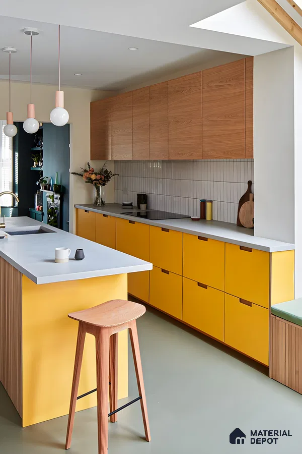 Modern Yellow And Wood Kitchen With Minimalist Design | Material Depot