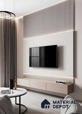 Sleek TV Unit design with Louvers Panelling | Material Depot