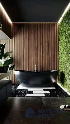 Modern Zen Barthroom With Black Freestanding Tub | Material Depot