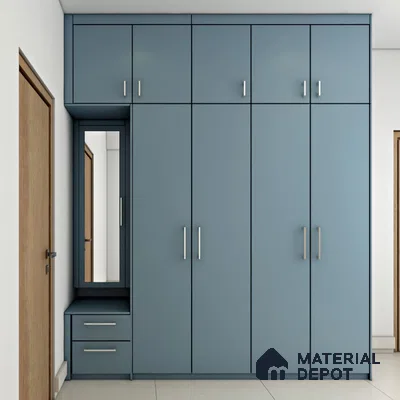 Blue wardrobe with tall mirror