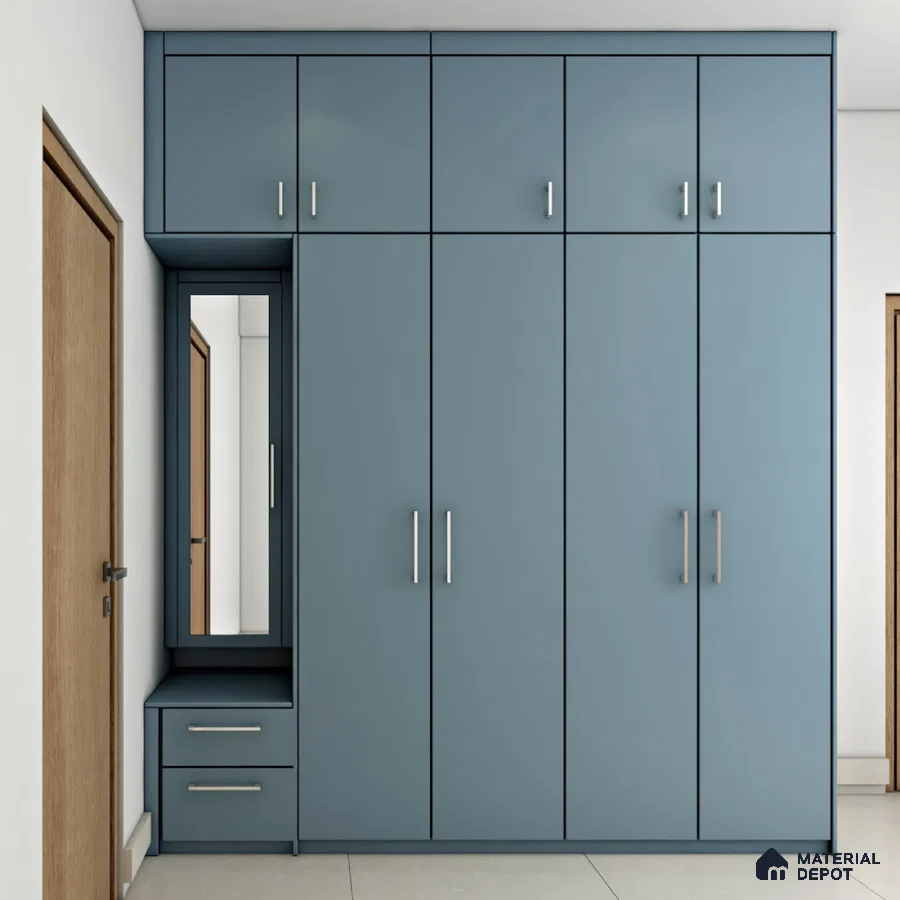 Blue wardrobe with tall mirror
