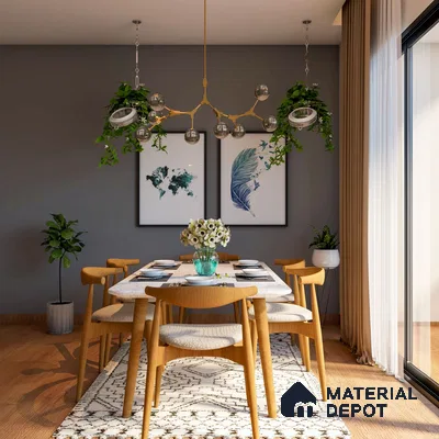 Contemporary spacious dining room: Elegance and harmony in modern design, inviting gatherings with style and comfort.