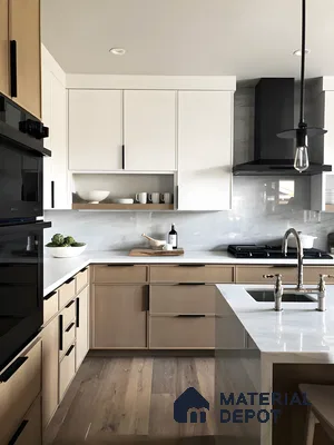 Modular Kitchen With Cream Laminate | Material Depot