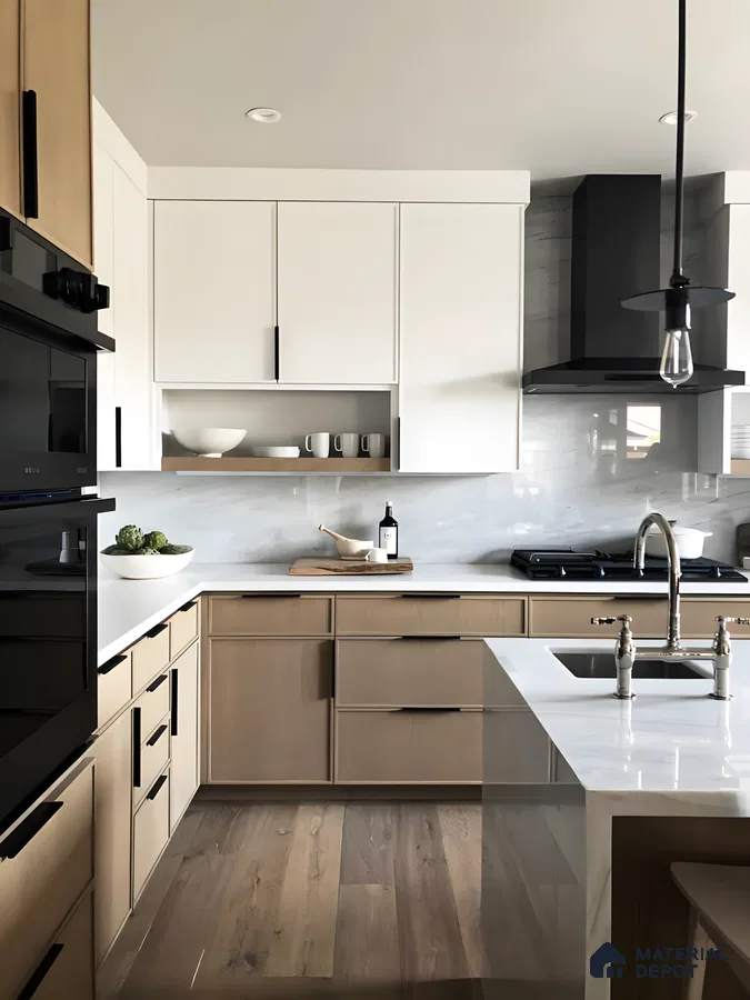 Modular Kitchen With Cream Laminate | Material Depot