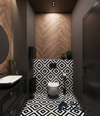 Monochromatic Bathroom with Patterned Tiles | Material Depot