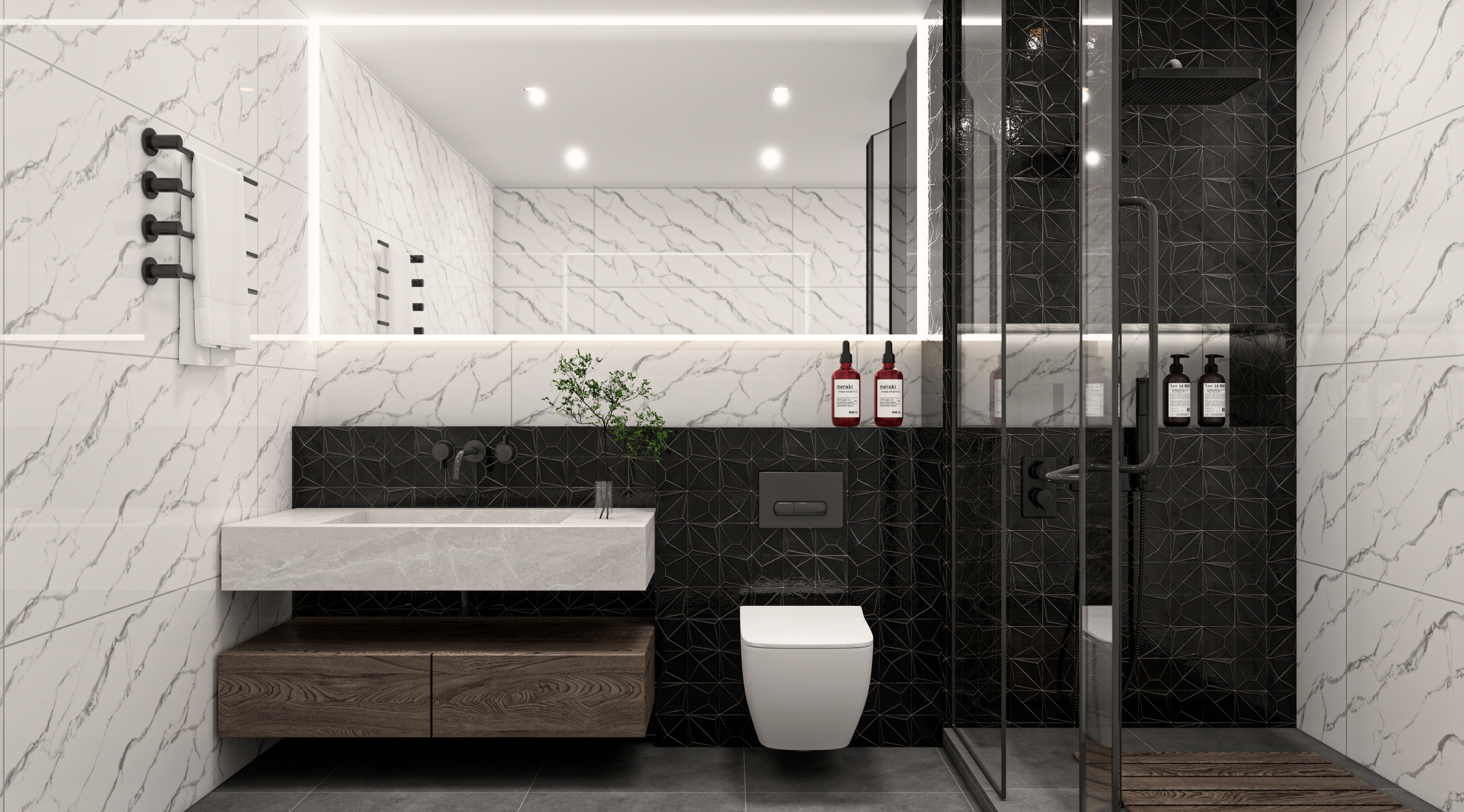 3D Wall Tile TL 05763 C Black Portion 600x300 mm Glossy Finish Tile - 9 mm
