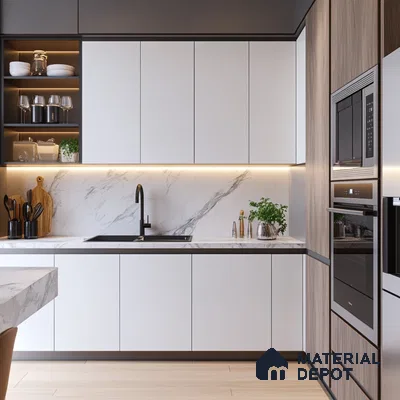 Monochrome Elegance: Subtle Luxury with Marble Highlights in a Modern Kitchen | Material Depot