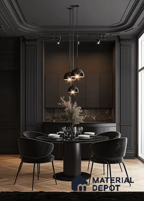 Moody Modern Dining Room with Black and Gold Accents | Material Depot