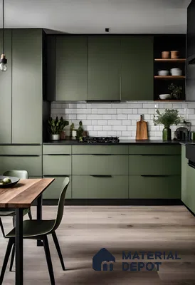 Moody Olive Green Kitchen With Subway Tile Charm | Material Depot