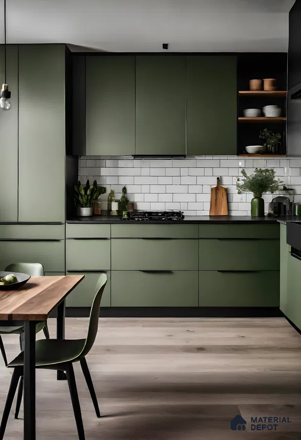 Moody Olive Green Kitchen With Subway Tile Charm | Material Depot