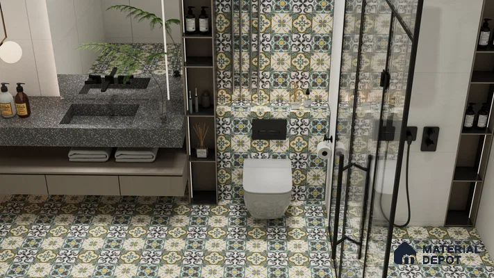 Moroccan Wall & Floor Tile TL 00304 Yellow & Blue Matte Finish 1 ft x 1 ft Glazed Vitrified Tile - 12 mm | Suitable For Bathroom, Kitchen, Living Area | Please Expect a Slight Variation of Pattern