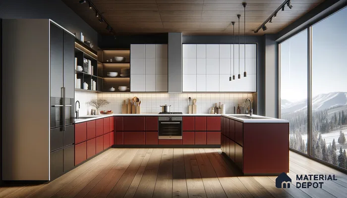 Mountain View Modern Kitchen with Bold Reds and Natural Textures | Material Depot