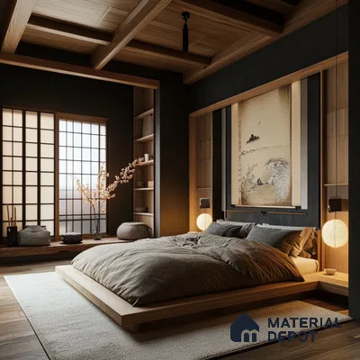 Multifunctional Modern Bedroom Design with Rattan Accents and Garden view Assetz Marq 3.0 Whitefield | Material Depot