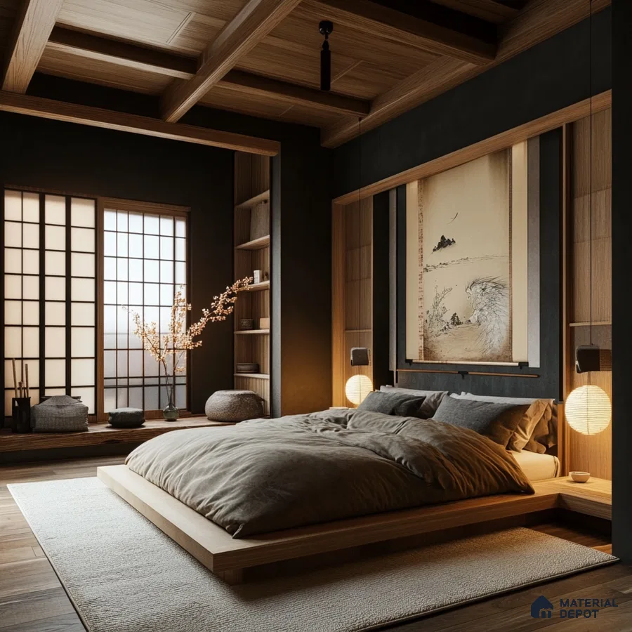 Multifunctional Modern Bedroom Design with Rattan Accents and Garden view Assetz Marq 3.0 Whitefield | Material Depot