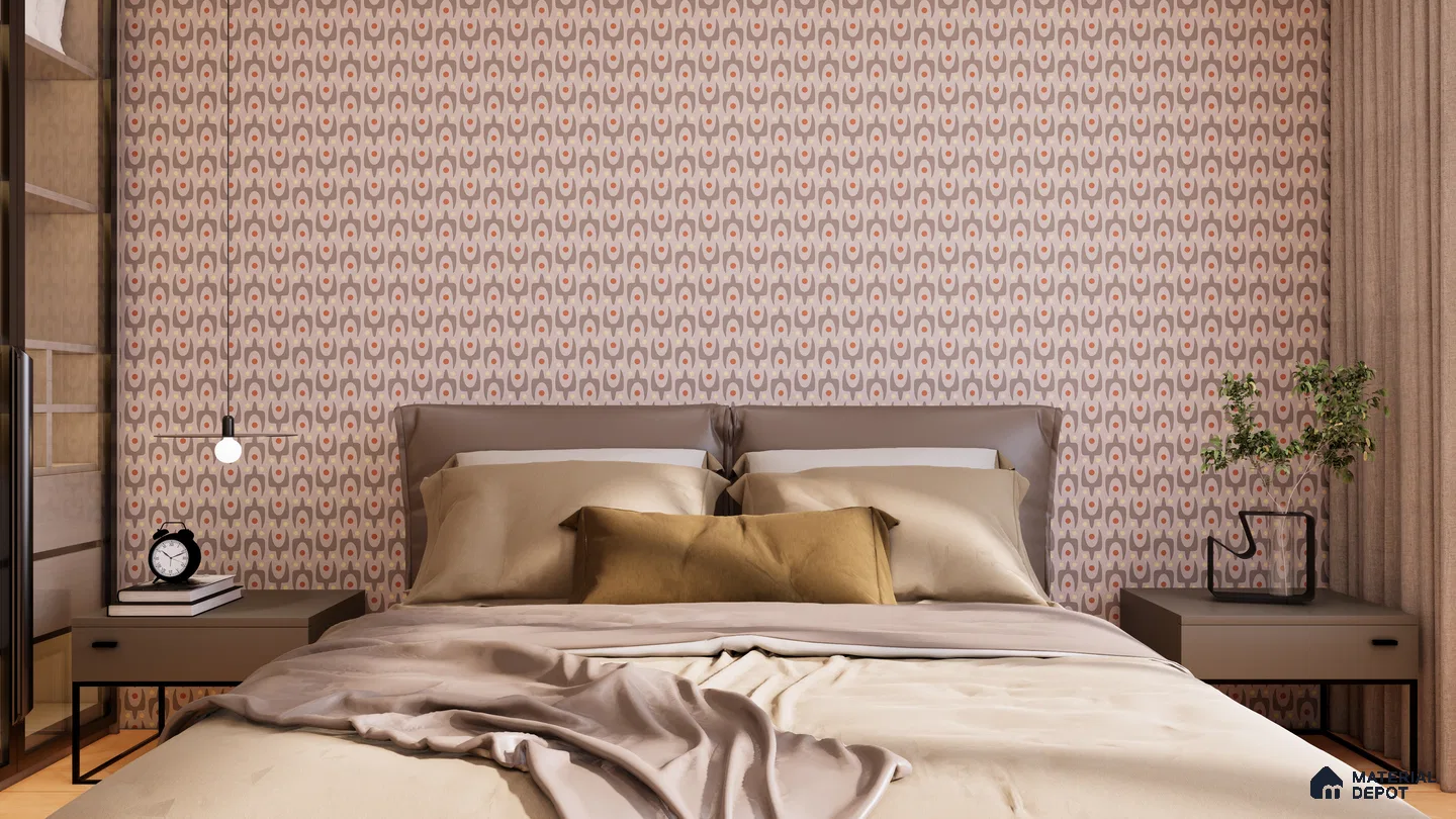 Muted Retro Patterned Bedroom with Earthy Accents | Material Depot