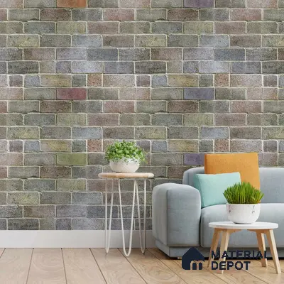 A close-up of a 3D Natural Brick Look Wallpaper for Walls 19.6 Inches(W) x 420 Inches(H) Atarangi Series 3D Patterned - 57 Sq. Ft. with a finish available at Material Depot in Bangalore